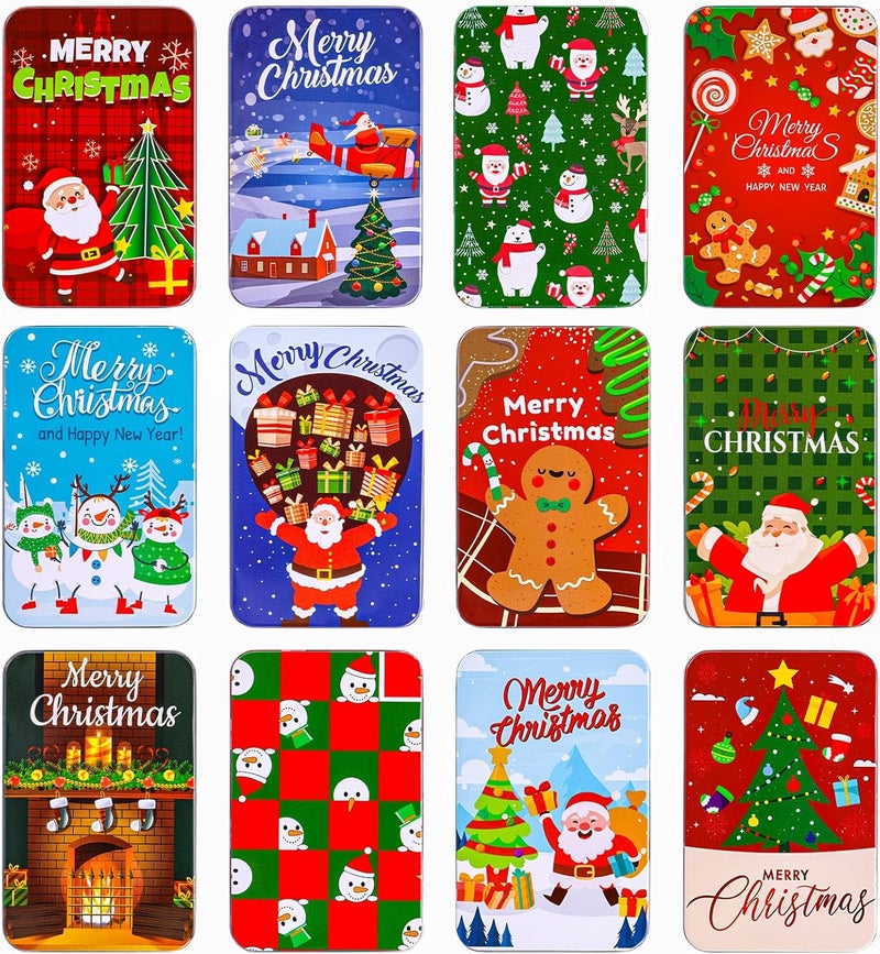 Thuodo 12 PCS Christmas Gift Card Tin Holder Boxes with Lids for Christmas Holiday Gift Box Set Metal Tin Small Boxes Stocking Stuffers Xmas Party Favors - Image 1